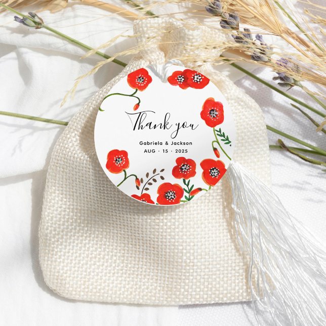 Étiquettes Cadeau Mariage Fleurs Red Poppies (Flowers Red Poppies wedding Favor Tags)