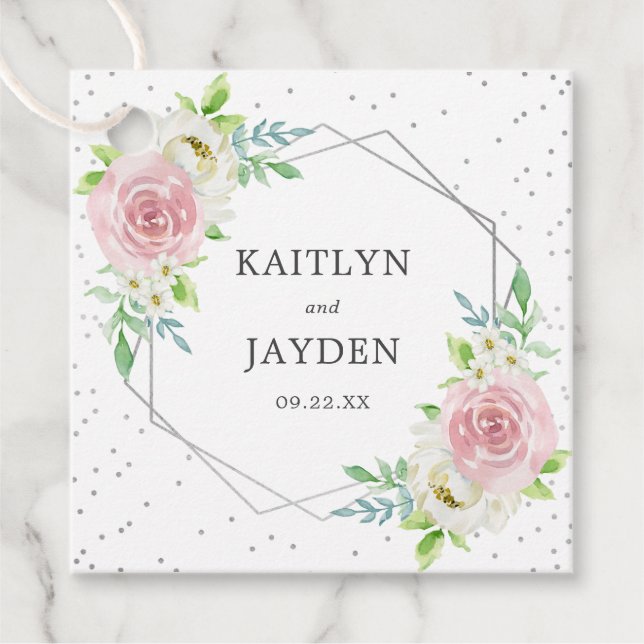 Étiquettes Cadeau Mariage floral à huile géométrique chic (Devant)