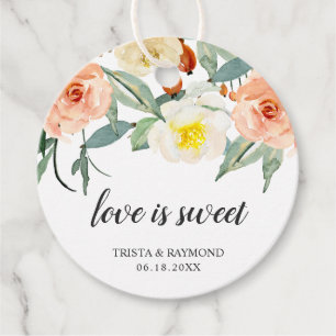 Étiquettes Cadeau Mariage Floral Aquarelle Pêche Doux