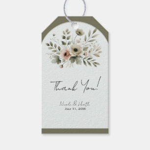 Étiquettes-cadeau Mariage Floral Aquarelle Vert Olive Kaki