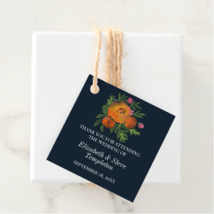 Étiquettes Cadeau Mariage floral aux tons terre cuite, orange brûlé