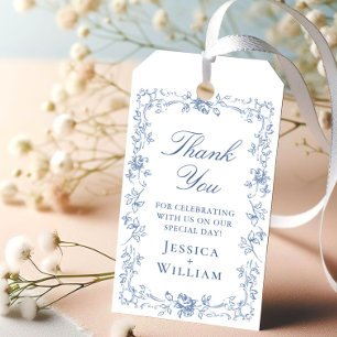 Étiquettes-cadeau Mariage Floral bleu bleu de la Renaissance
