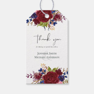 Étiquettes-cadeau Mariage Floral bleu Bourgogne rustique