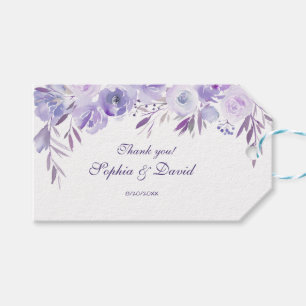 Étiquettes-cadeau Mariage Floral bleu clair pourpre
