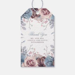 Étiquettes-cadeau Mariage floral bleu et mauve