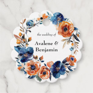 Étiquettes Cadeau Mariage floral bleu et orange