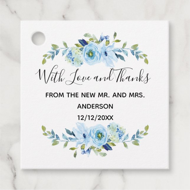 Étiquettes Cadeau Mariage Floral bleu personnalisé (Devant)