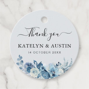 Étiquettes Cadeau mariage floral bleu poussiéreux merci