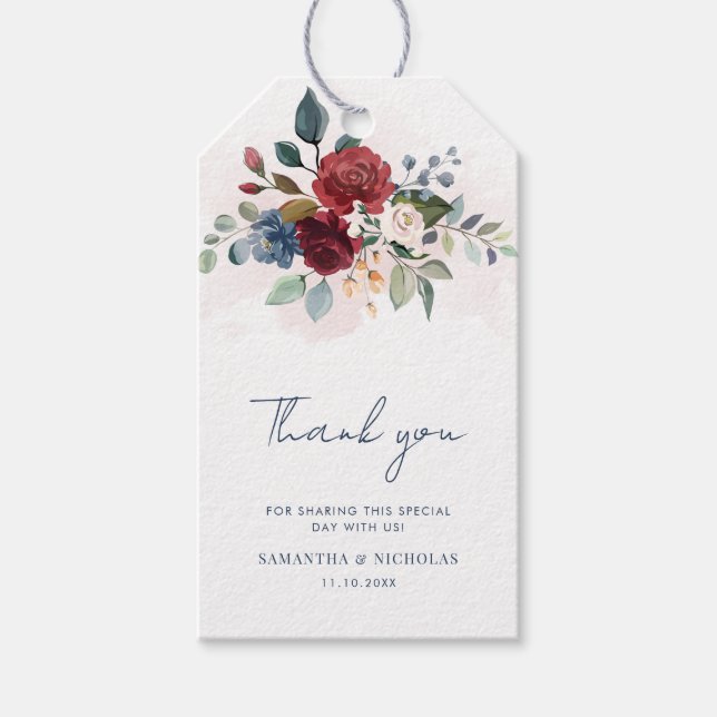 Étiquettes-cadeau Mariage floral bourguignon moderne (Devant)
