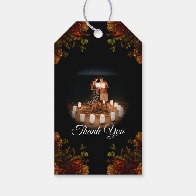 Étiquettes-cadeau Mariage floral de la chute noire (Devant)