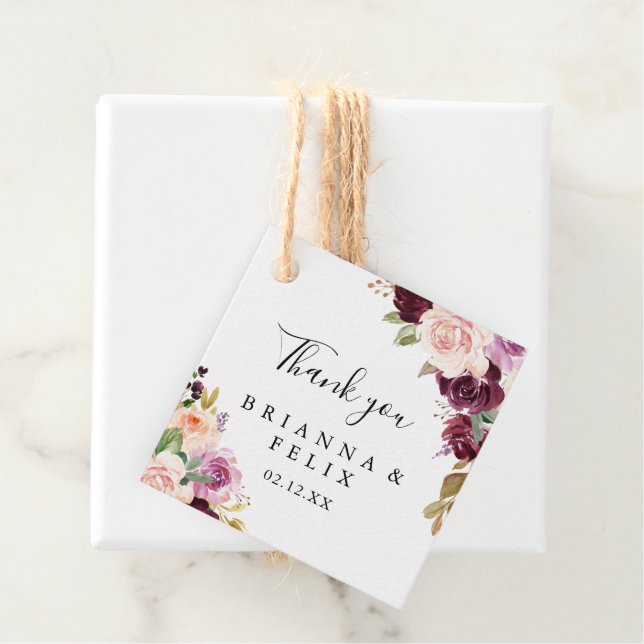 Étiquettes Cadeau Mariage floral et botanique rustique (En situation)
