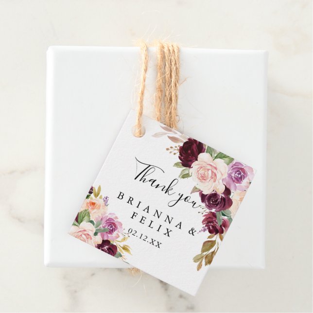 Étiquettes Cadeau Mariage floral et botanique rustique (En situation)