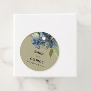 ÉTIQUETTES CADEAU MARIAGE FLORAL FLORAL BLUE GOLD KRAFT