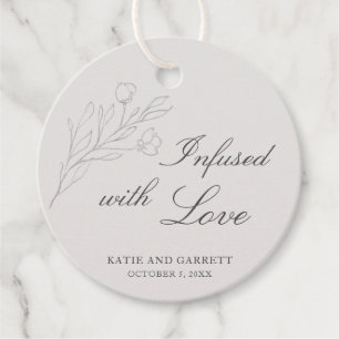 Étiquettes Cadeau Mariage Floral Gris Élégant Imbibé d'Amour