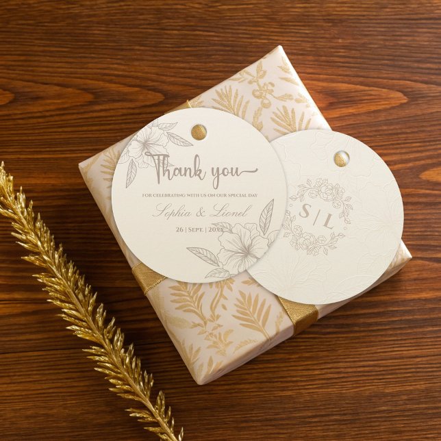 Étiquettes Cadeau Mariage floral minimaliste élégant (Créateur téléchargé)