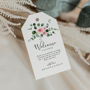 Étiquettes-cadeau Mariage floral rose Eucalyptus classique Bienvenue