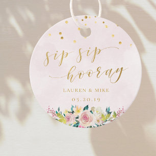 Étiquettes Cadeau Mariage Floral Rose Pâle Rustique Sip Sip Hourra