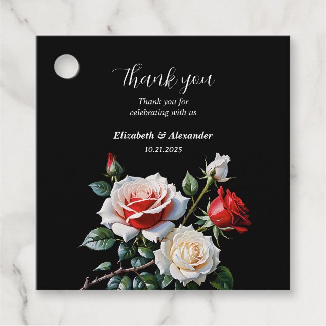 Étiquettes Cadeau Mariage floral rose rose foncé (Devant)