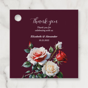 Étiquettes Cadeau Mariage floral rose rose foncé