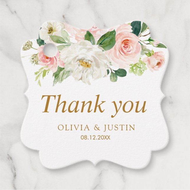 Étiquettes Cadeau mariage floral rose vif merci (Devant)
