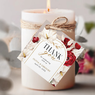 Étiquettes Cadeau Mariage floral rouge et blanc rubis Favoriser Tags