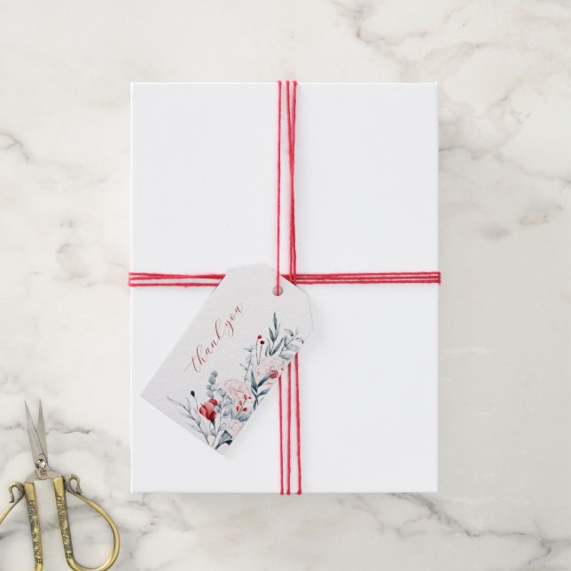 Étiquettes-cadeau Mariage Floral Rouge Et Bleu Merci (Avec de la ficelle)