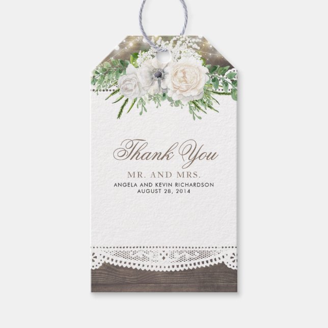 Étiquettes-cadeau Mariage floral rustique (Devant)