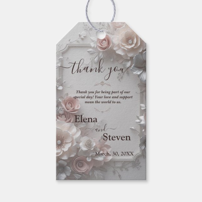 Étiquettes-cadeau Mariage floral rustique Élégant 3D (Devant)
