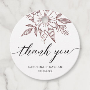 Étiquettes Cadeau Mariage floral simple élégant Merci rouge