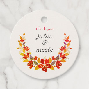 Étiquettes Cadeau Mariage Floral Tropical Hibiscus Orange Brûlé