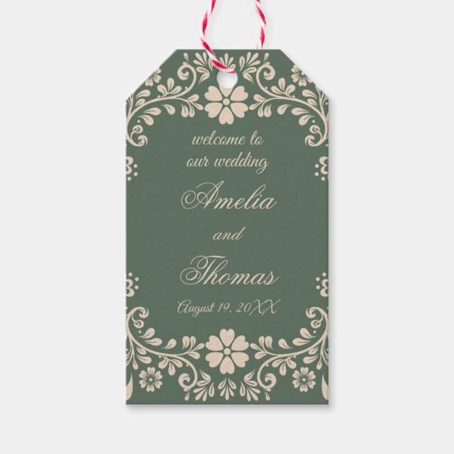 Étiquettes-cadeau Mariage floral vert rustique (Devant)