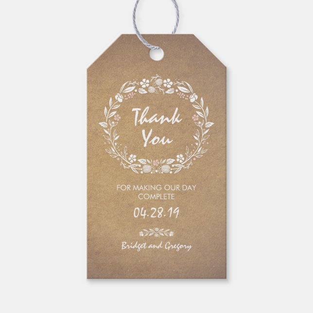 Étiquettes-cadeau Mariage Floral Wreath (Devant)