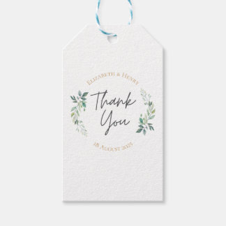 Étiquettes-cadeau Mariage géométrique à la eucalyptus or sage