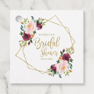 Étiquettes Cadeau Mariage géométrique avec touche de rougissement fl