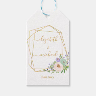 Étiquettes-cadeau Mariage géométrique or/pastel