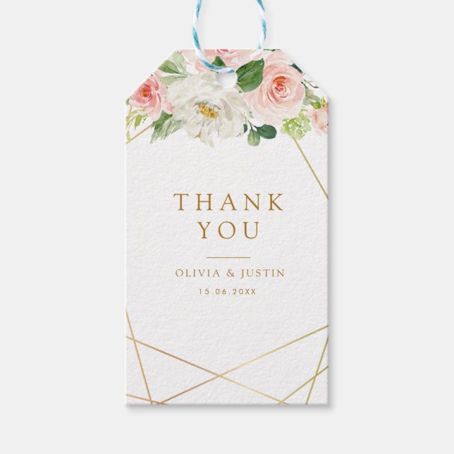 Étiquettes-cadeau Mariage géométrique rose pâle (Devant)