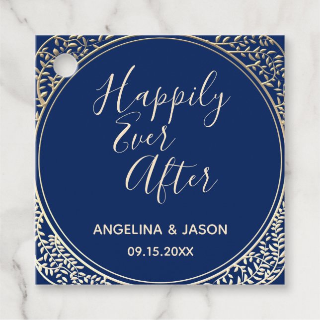 Étiquettes Cadeau Mariage Gold et bleu marine (Devant)