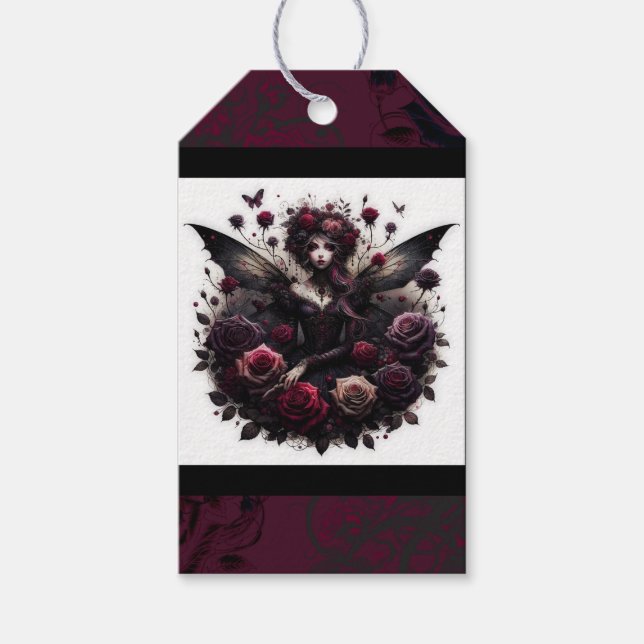 Étiquettes-cadeau Mariage gothique glamour de jardin sombre bourgogn (Devant)