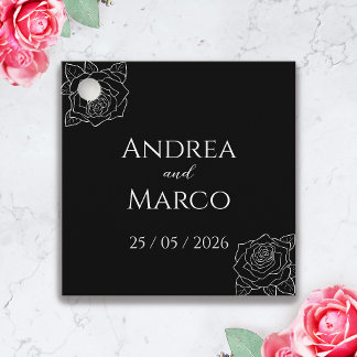 Étiquettes Cadeau Mariage gothique Rose Noire Et Blanc