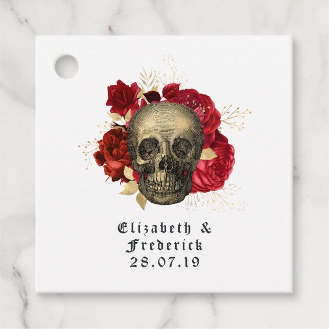 Étiquettes Cadeau Mariage gothique rouge et or Crimson (Devant)