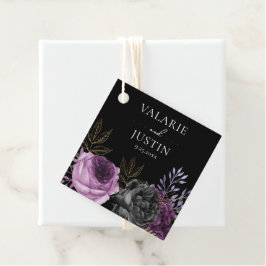 Étiquettes Cadeau Mariage gothique violet et noir floral