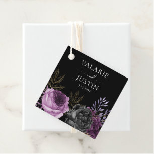 Étiquettes Cadeau Mariage gothique violet et noir floral