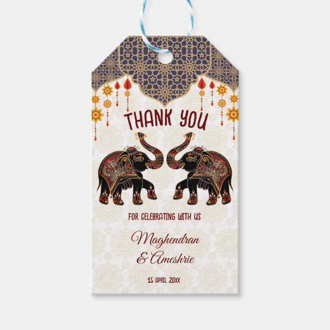 Étiquettes-cadeau Mariage indien d'éléphant indien (Devant)