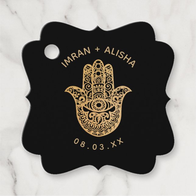 Étiquettes Cadeau Mariage indien Gold hamsa Henna Enveloppe Sceau Fa (Devant)