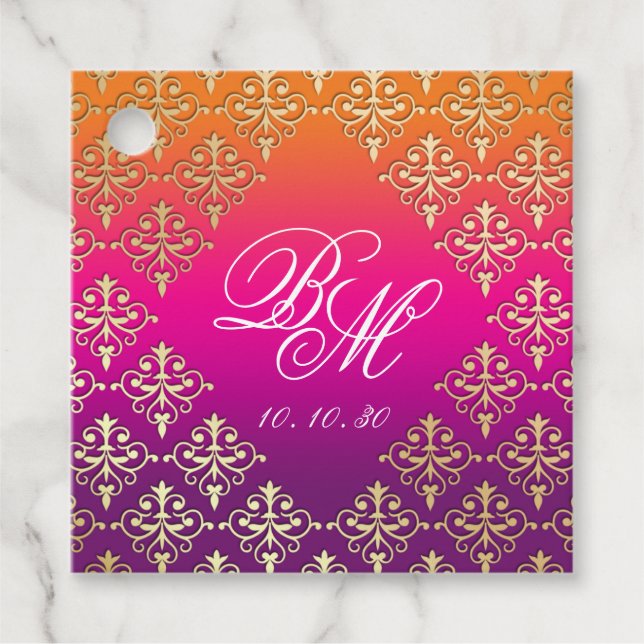 Étiquettes Cadeau Mariage indien rose violet orange (Devant)