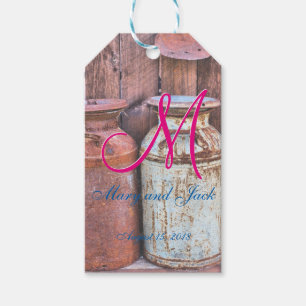 Étiquettes-cadeau Mariage Lait Cans Métal Rustique Antique Monogramm