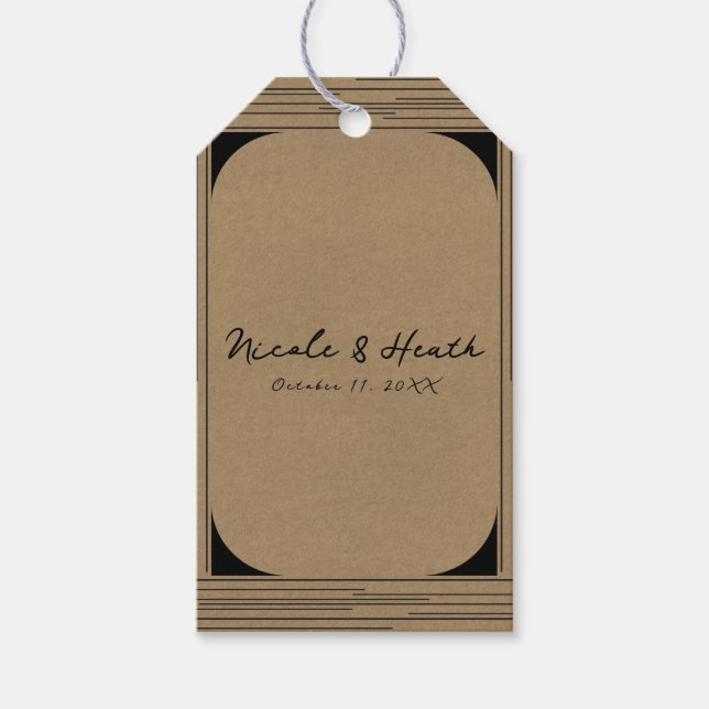 Étiquettes-cadeau Mariage Lignes Modernes Minimales Kraft Noir (Devant)