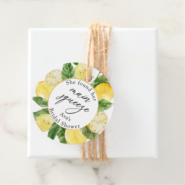 Étiquettes Cadeau Mariage Main Squeeze au citron Shower Classique (En situation)