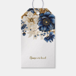 Étiquettes-cadeau Mariage Marine Bleu Blanc Or Floral Argent