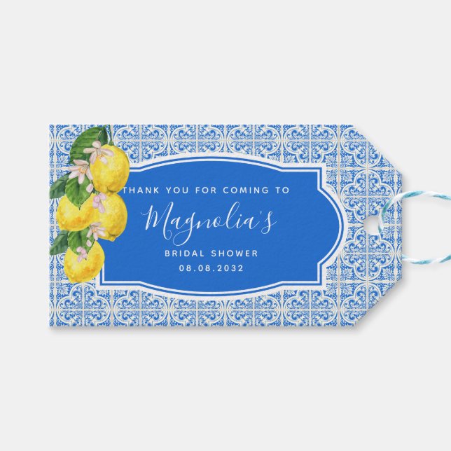 Étiquettes-cadeau Mariage méditerranéen au citron (Devant (Horizontal))